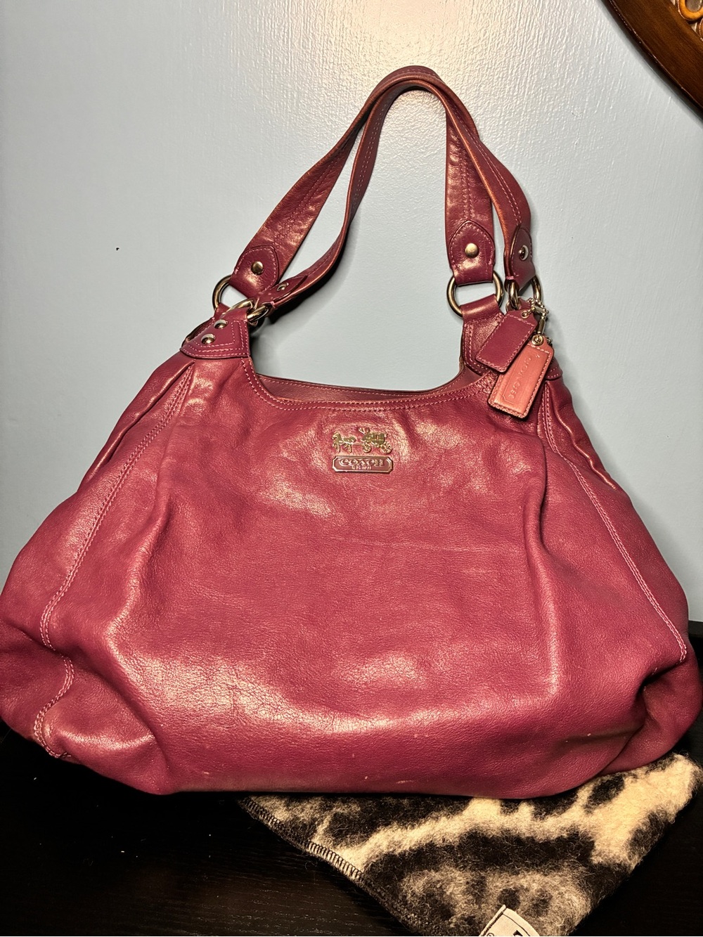 Coach Vintage Madison Maggie Hobo Purple Leather Shoulder Bag